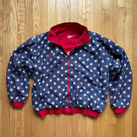 Vintage USA 1992 Olympics Reebok Mens Full Zip Reversible Jacket Large Red Blue